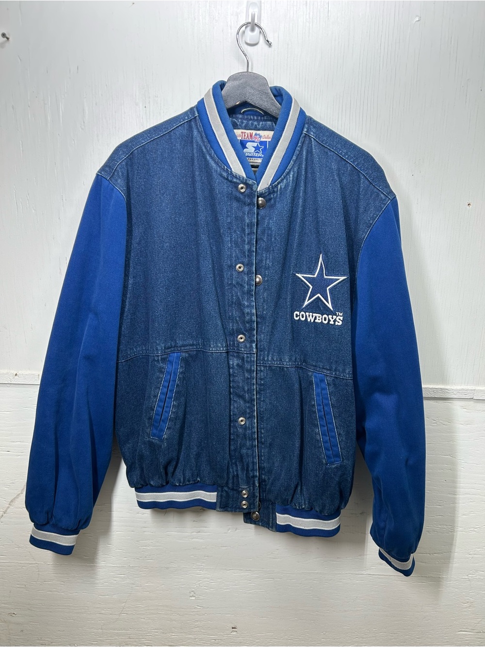 STARTER Royal Blue and Denim Cowboys Bomber Jacket